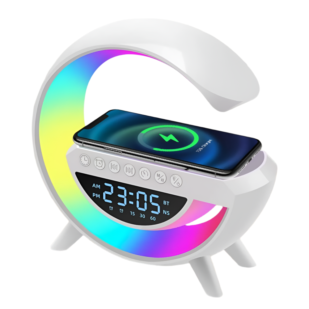 Gooble: Advanced G Lamp with RGB Light, Clock, Wireless Charger & Bluetooth Speaker