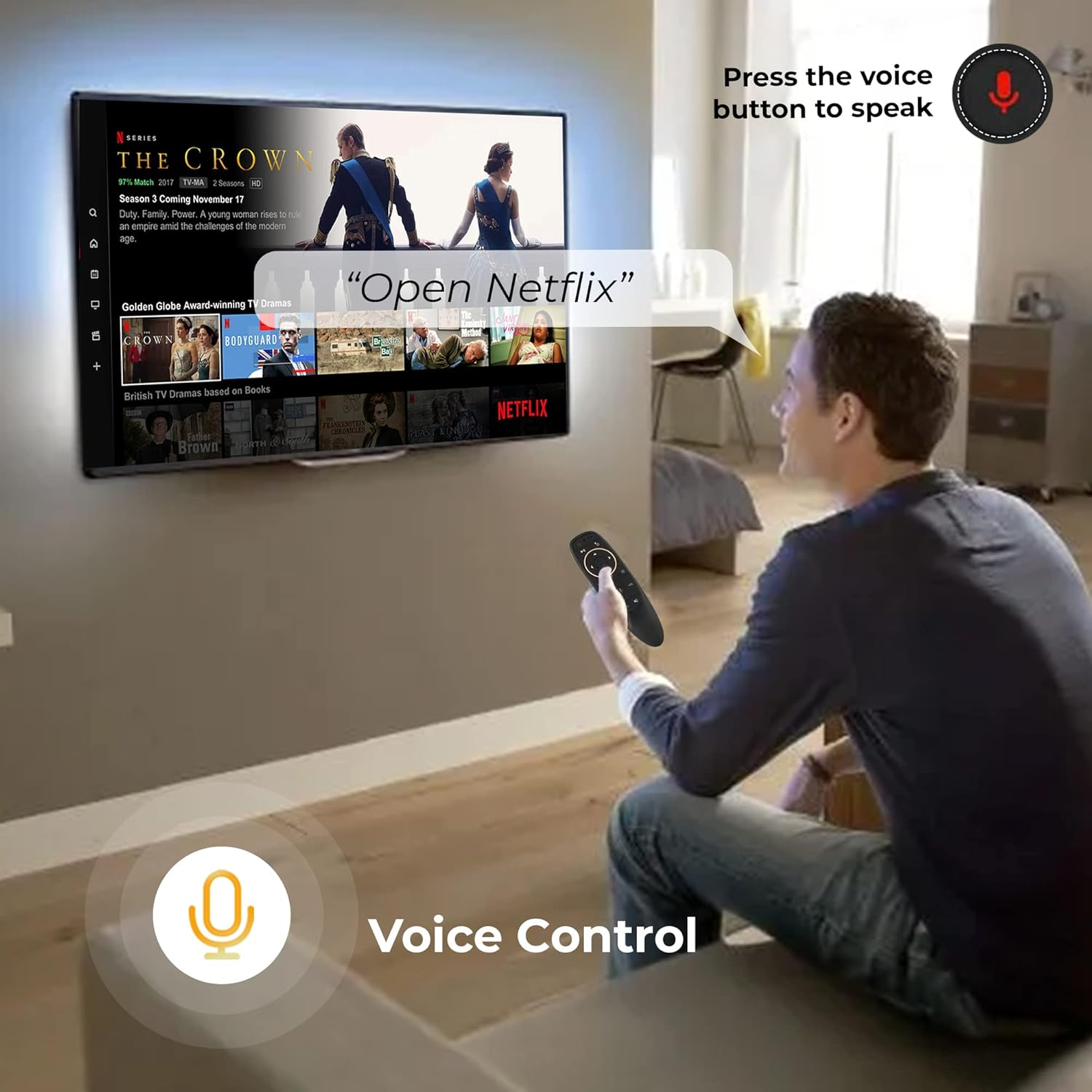 RemoteX: Universal  Remote Control for Android TV, 2.4G Wireless Voice Remote with Air Mouse, Motion Sensing & G10S-Style Design for Smart TV, TV Box, PC & Projector