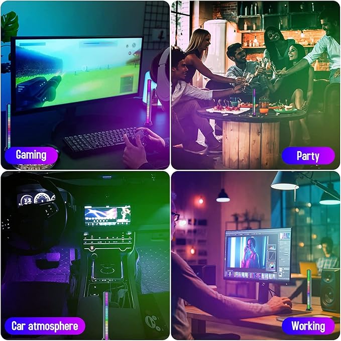 VibEQ: Sound Reactive RGB Light Bar, USB-C Rechargeable with In-built Mic & 32 Patterns, LED Strip for Car, Desk, Studio & Gaming Room