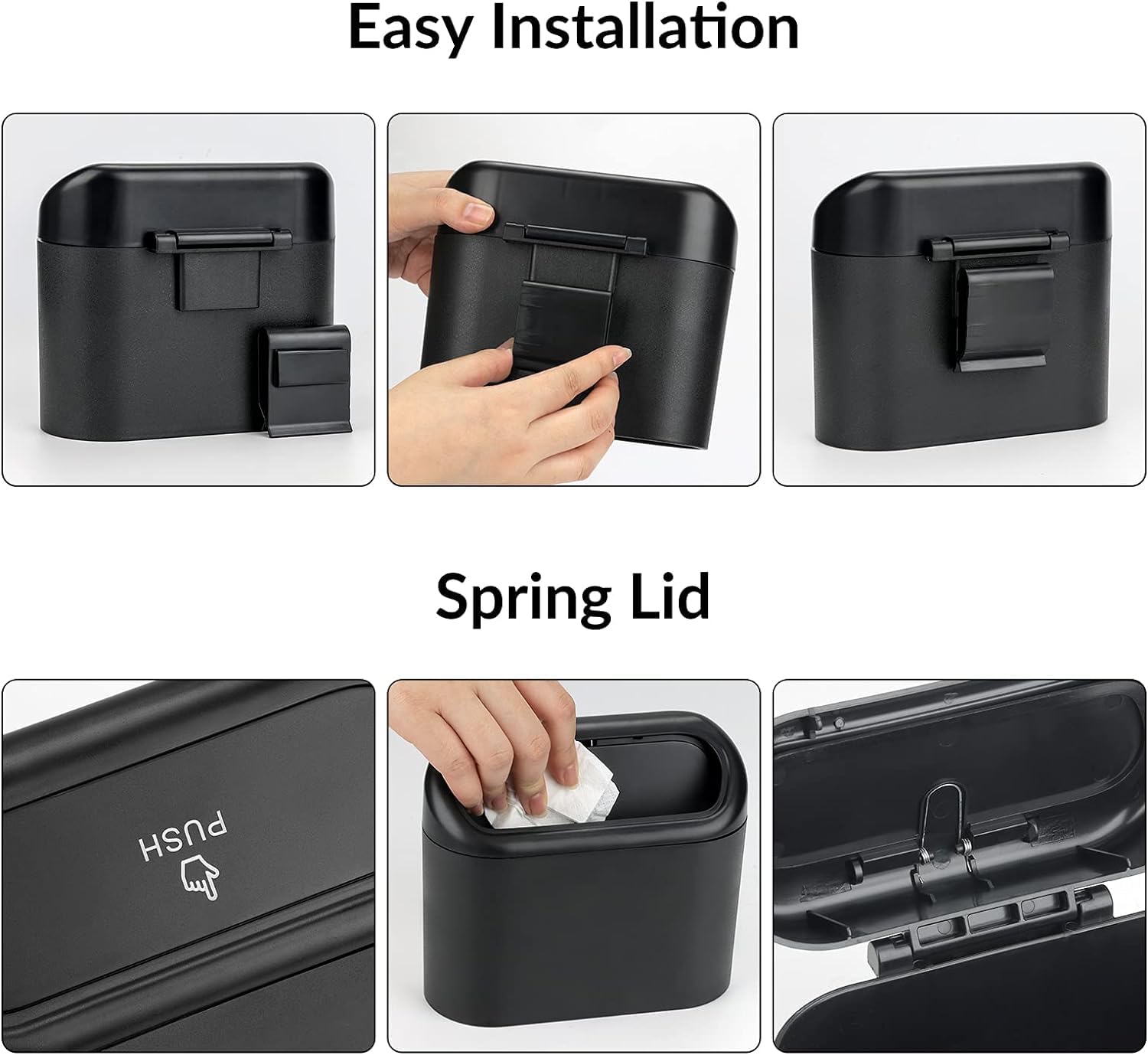 Trashify – Compact Car Push Trash Can with Auto Lid Close Leak-Proof Design & Door Hook Mini Dustbin for Mess-Free Travel