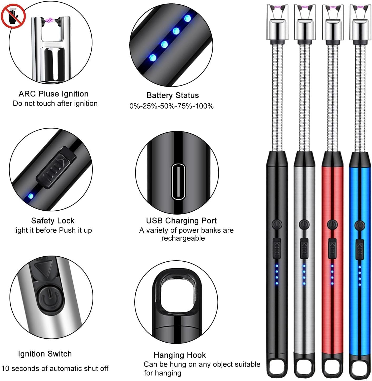 Flarex: USB-C Rechargeable Electric Arc Lighter, Windproof, Flameless & Flexible Neck Lighter for Candles, BBQ, Gas Stove & Outdoor Use