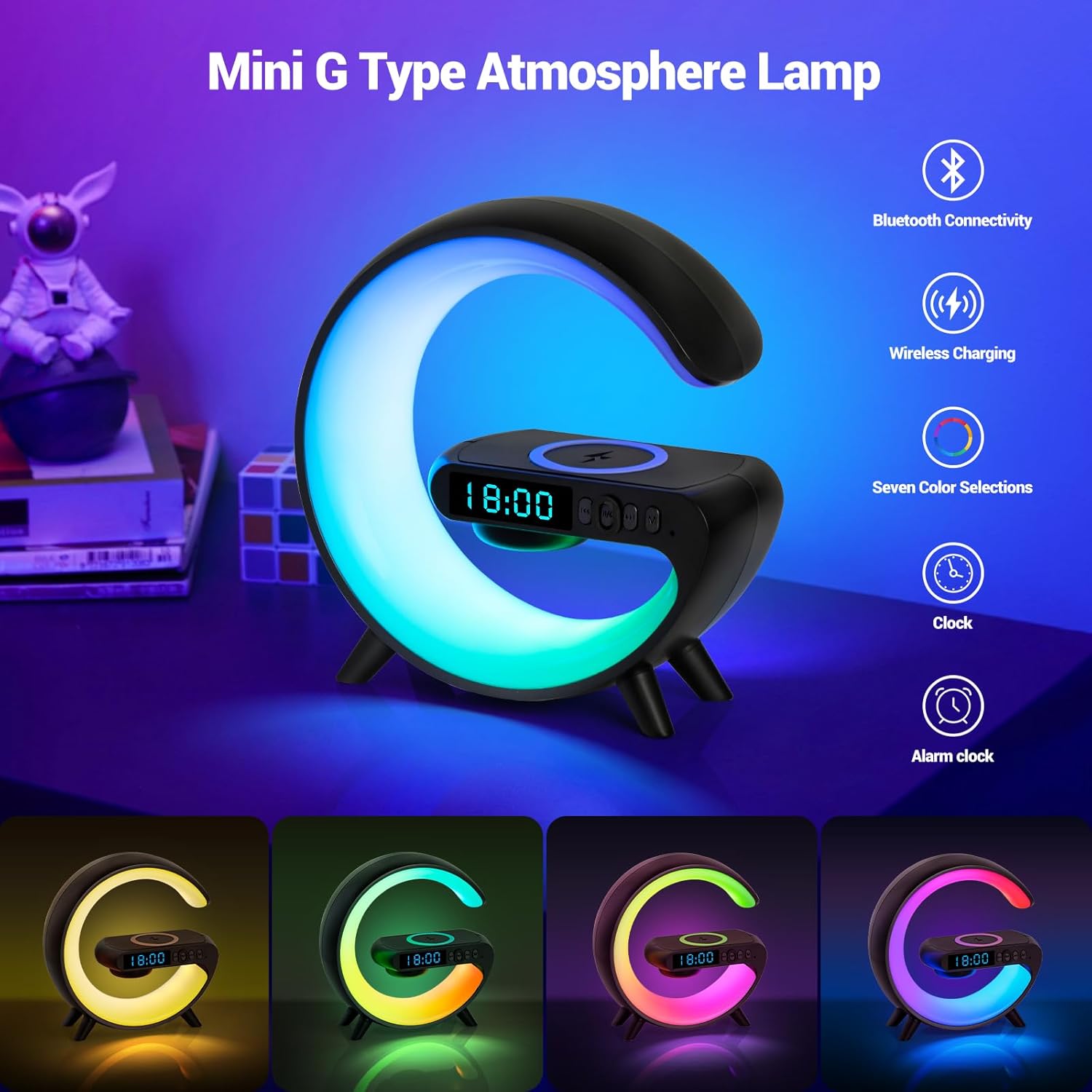 GoobleMini: G Lamp with RGB Light, Clock, Wireless Charger & Bluetooth Speaker