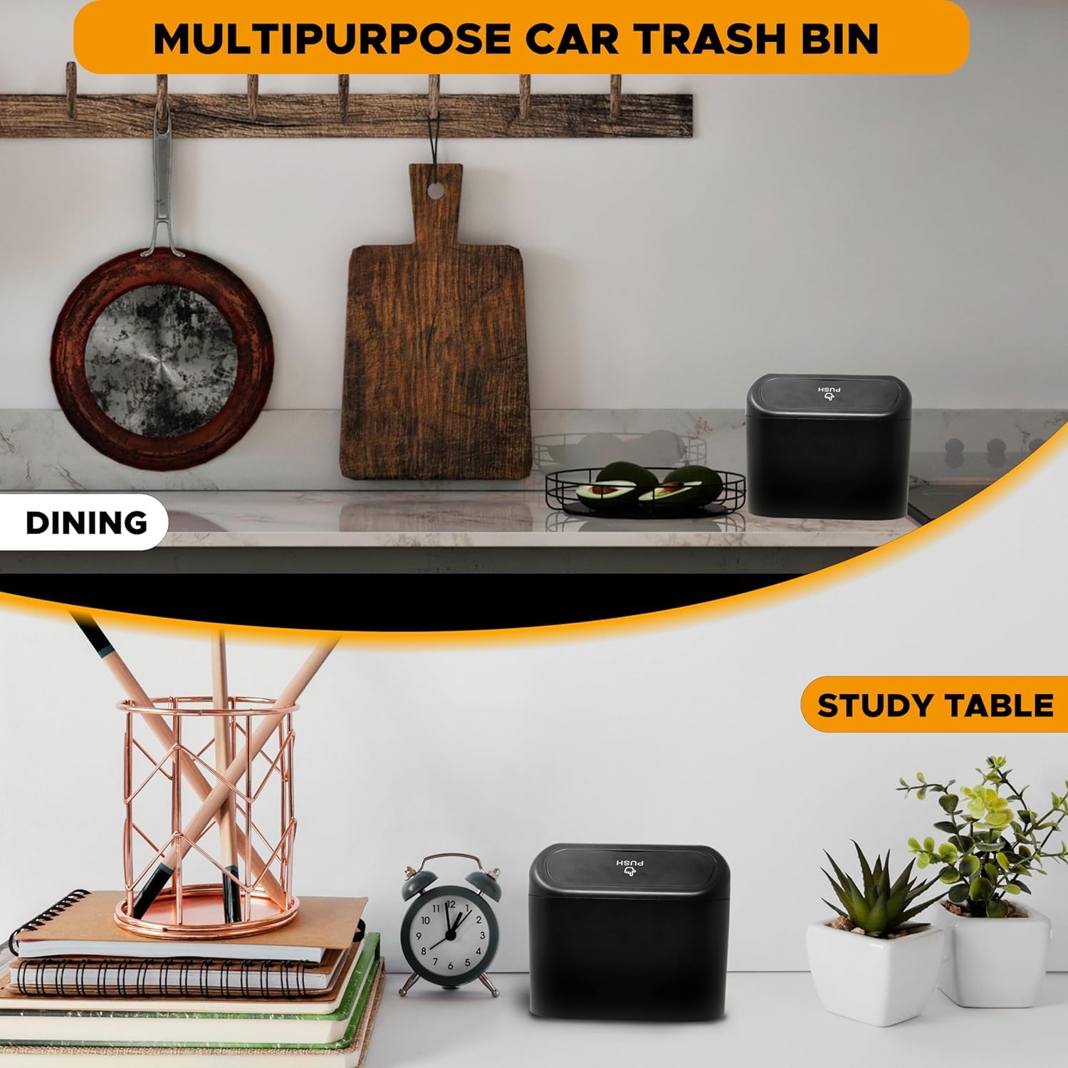 Trashify – Compact Car Push Trash Can with Auto Lid Close Leak-Proof Design & Door Hook Mini Dustbin for Mess-Free Travel