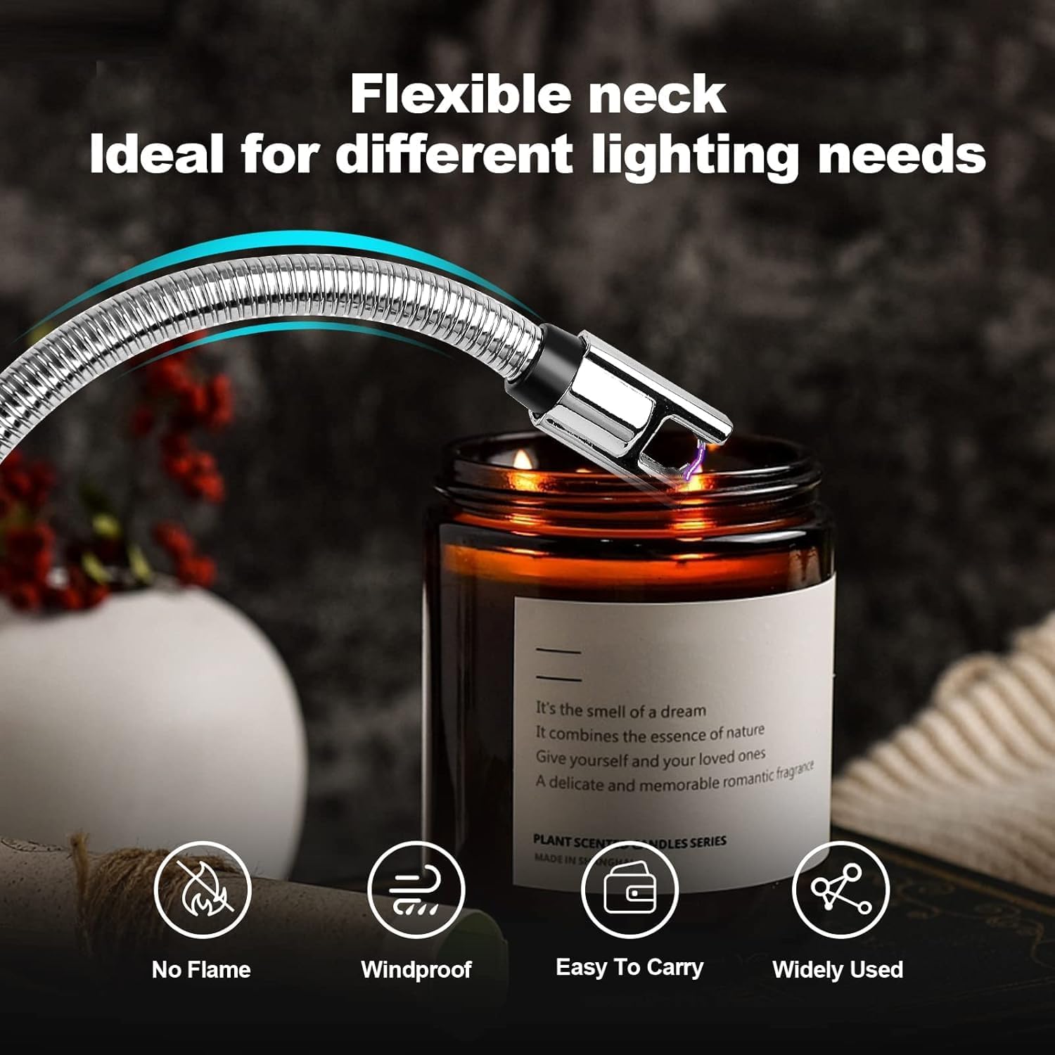 Flarex: USB-C Rechargeable Electric Arc Lighter, Windproof, Flameless & Flexible Neck Lighter for Candles, BBQ, Gas Stove & Outdoor Use