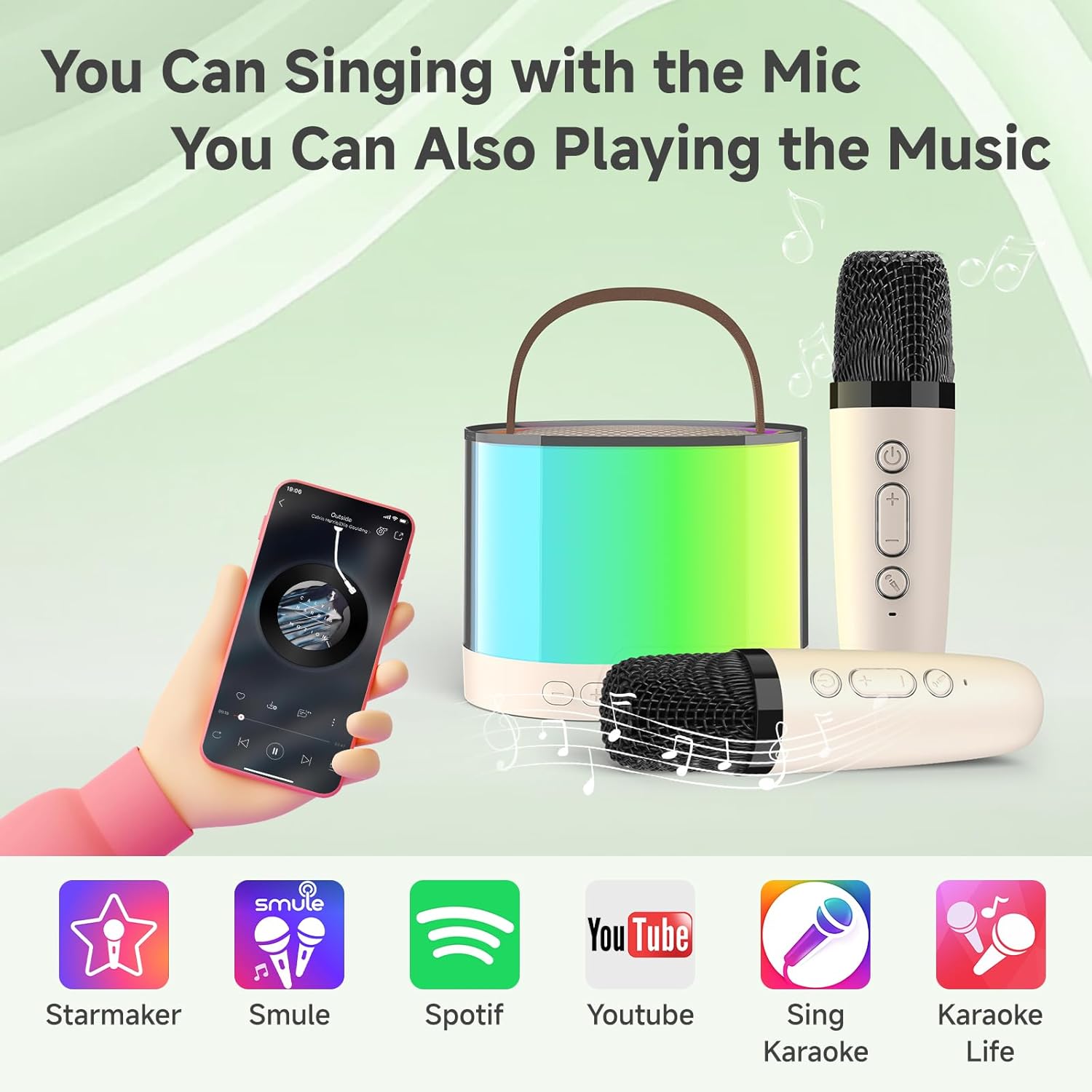 PartyStar: Upgraded Karaoke Bluetooth Speaker with Aura Display & 2 Mics