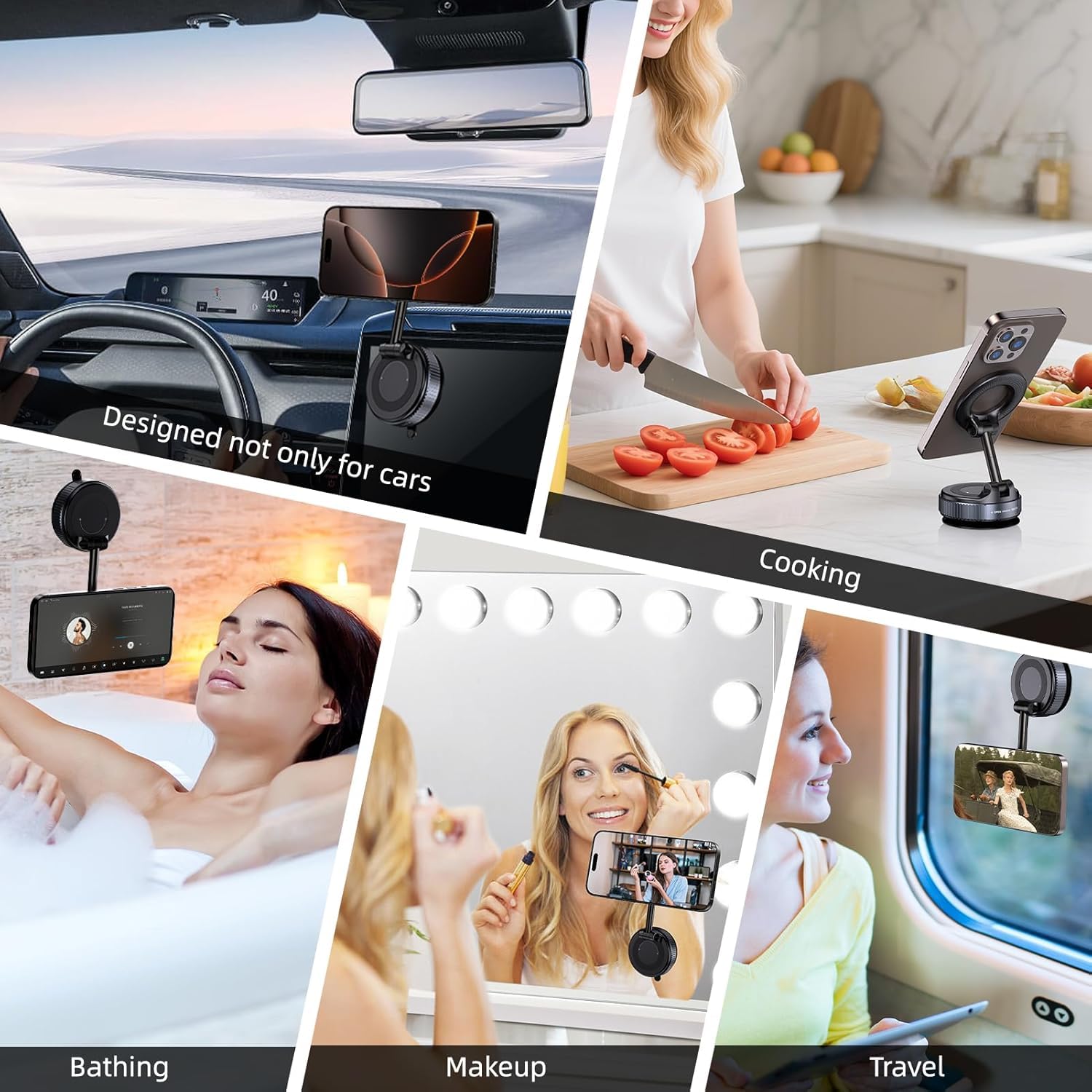 MagStik: Magnetic Vacuum Suction Phone Mount, 360° Rotating Car Phone Holder with Hands-Free Secure Grip for Dashboard, Windshield, Gym & Mirror
