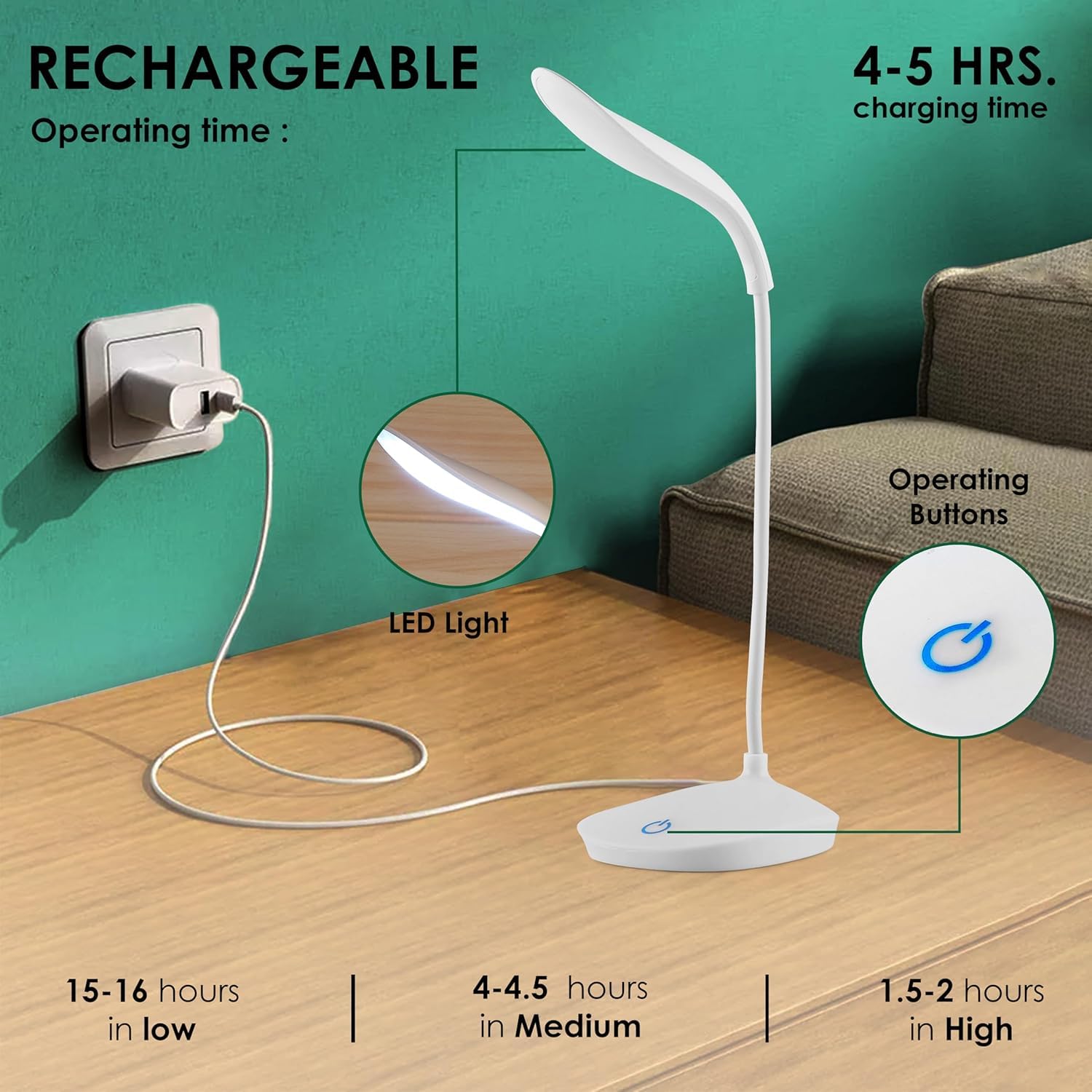 DeskBuddy: Foldable Rechargeable Desk Lamp with 3 Brightness Levels, LED Study Light with USB Charging for Students, Reading & Home Office