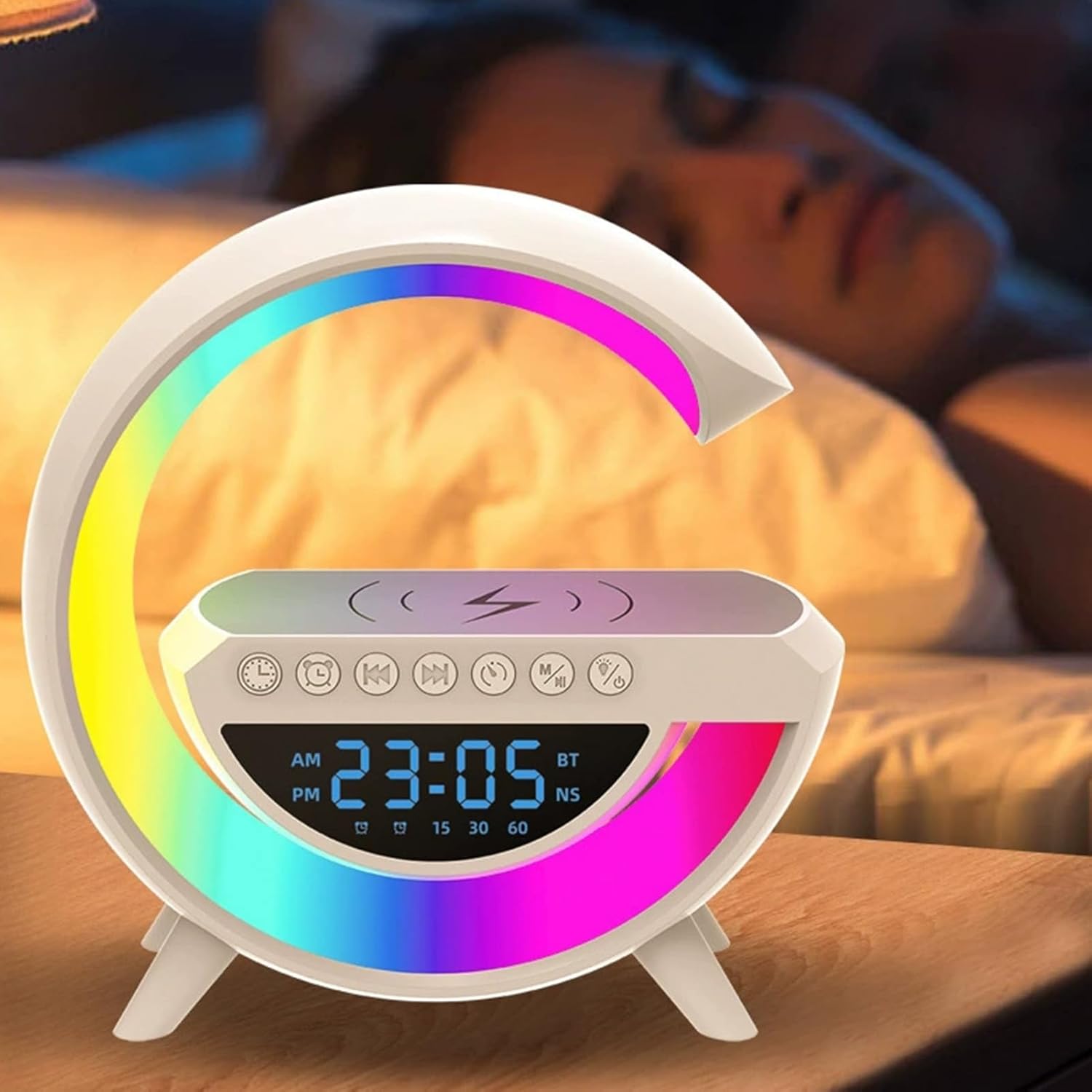 Gooble: Advanced G Lamp with RGB Light, Clock, Wireless Charger & Bluetooth Speaker