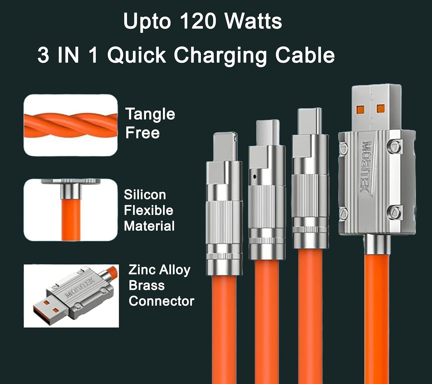 Flex: 3-In-1 Liquid Silicon Tangle-Free Fast Charge Cable (120W)