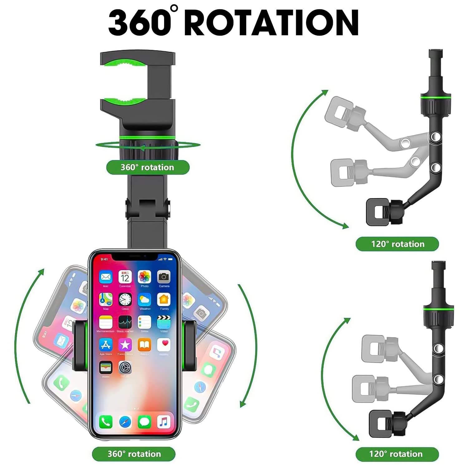 Holdit: Universal Multi-Joint Rearview Mirror Phone Holder, 360° Adjustable Car Mount for Car & Hands-Free Use