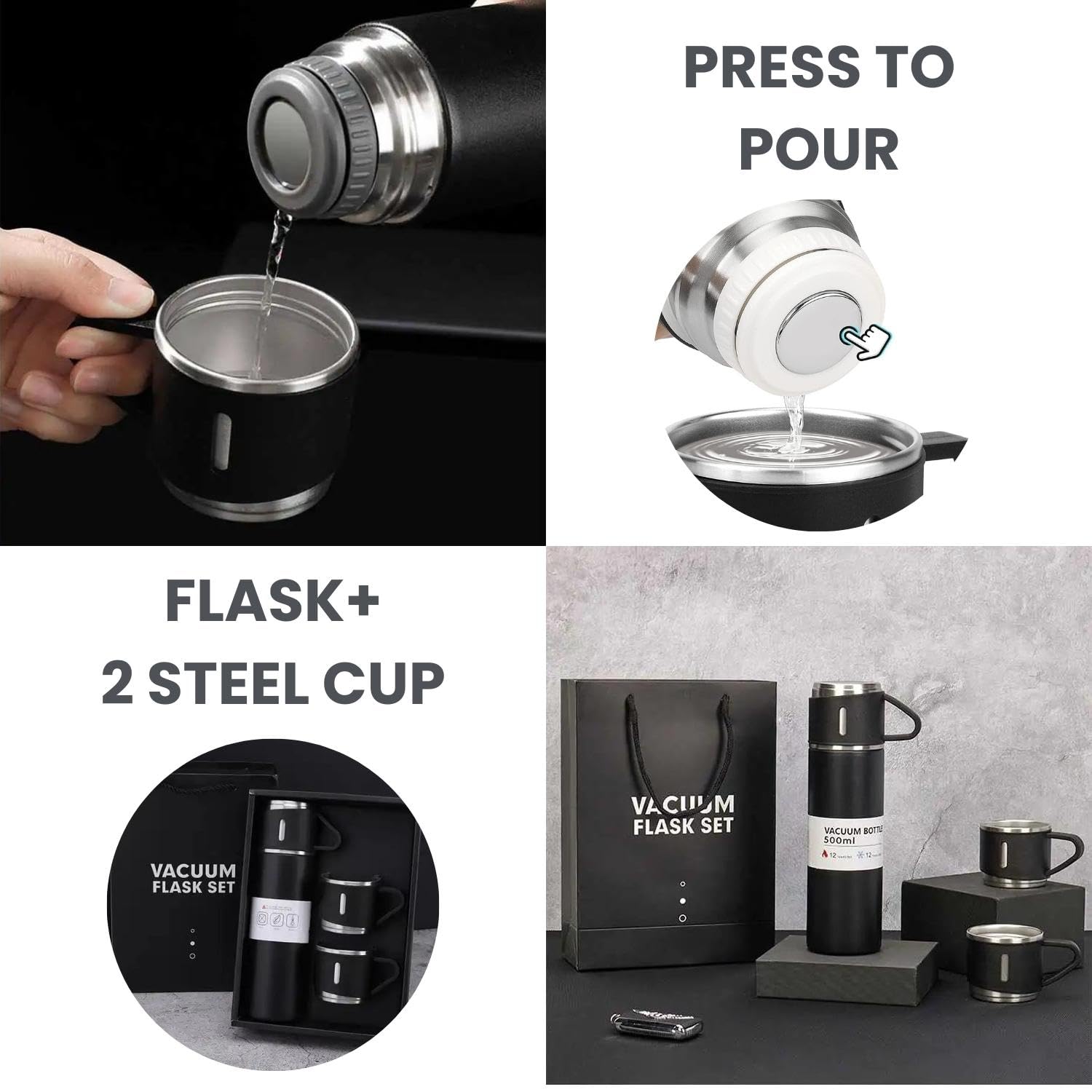 ThermoGift: 500ml Stainless Steel Vacuum Flask Gift Set