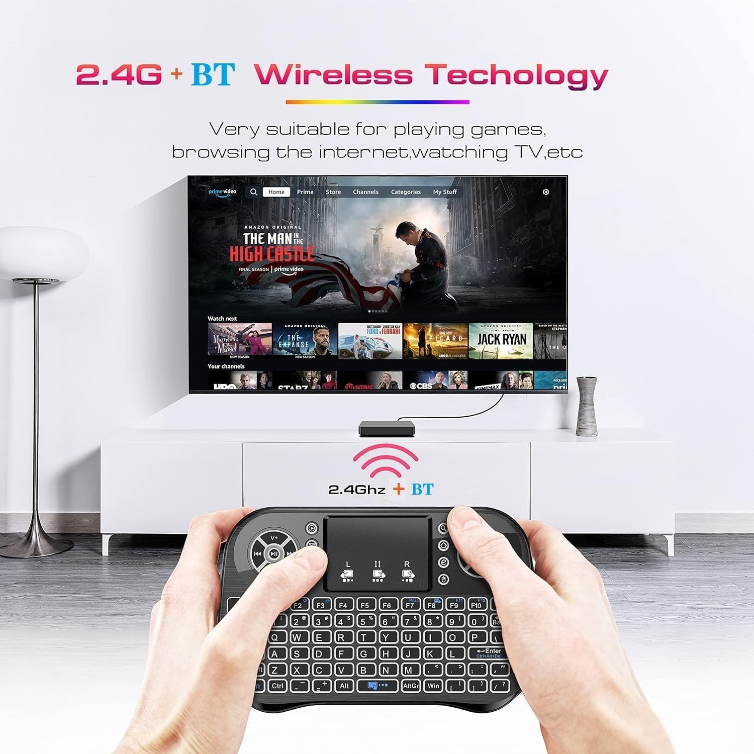 Keyboo: Mini Wireless Keyboard & Mouse with Bluetooth & USB Dongle, Rechargeable Backlit Remote for Smart TV, Android TV Box, PC & Mobile
