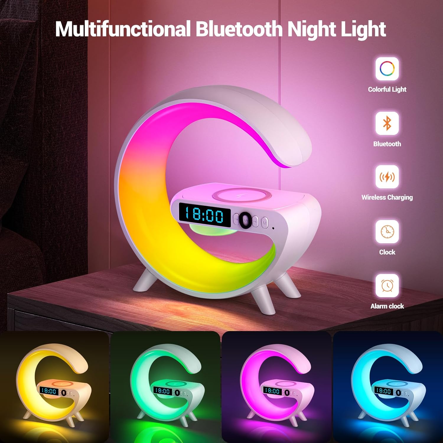 GoobleMini: G Lamp with RGB Light, Clock, Wireless Charger & Bluetooth Speaker