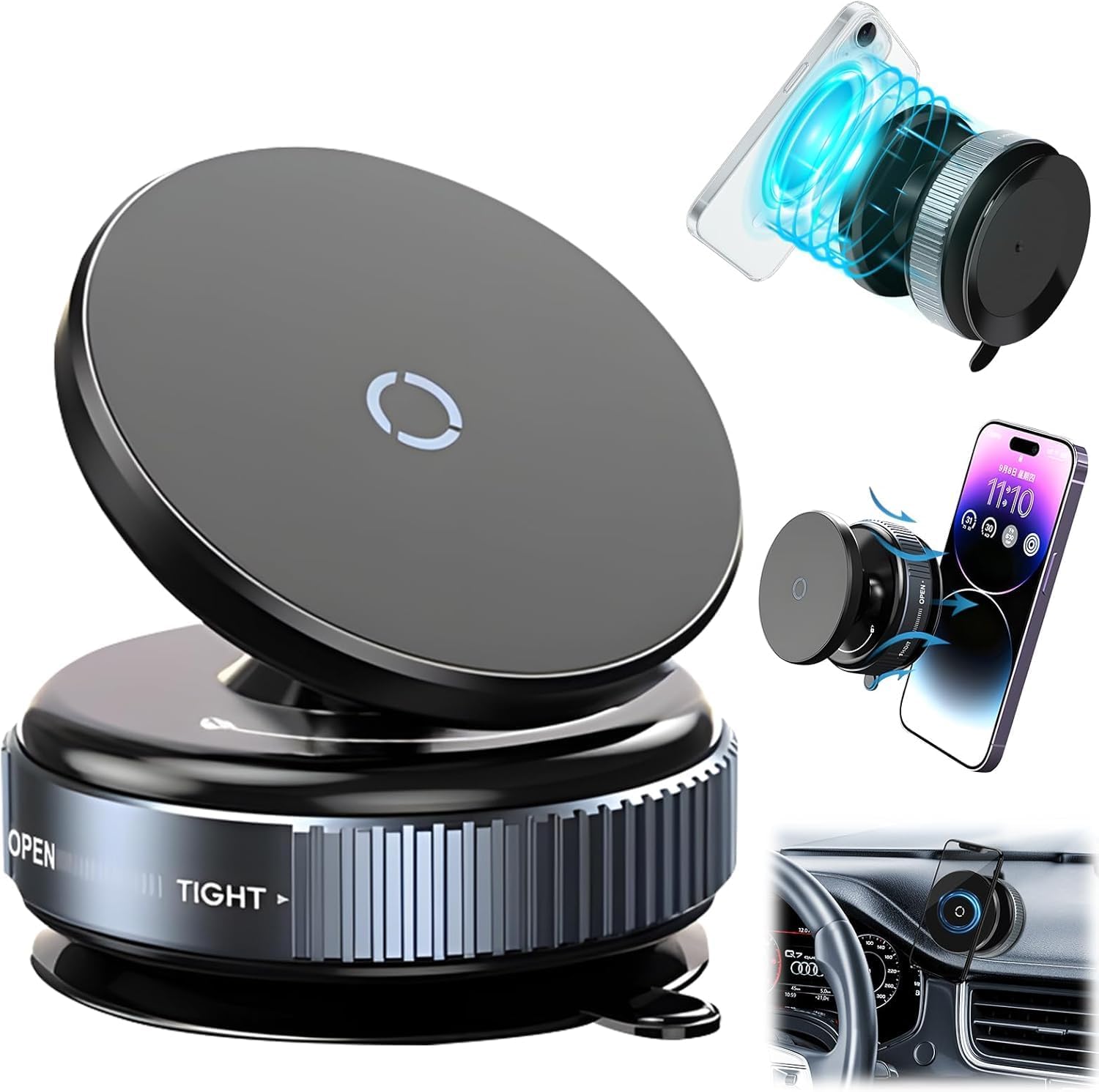 Stikko: Magsafe Strong Rotatable Suction Phone Holder for Car, Shower, Gym, Mi – Includes Magnet Ring