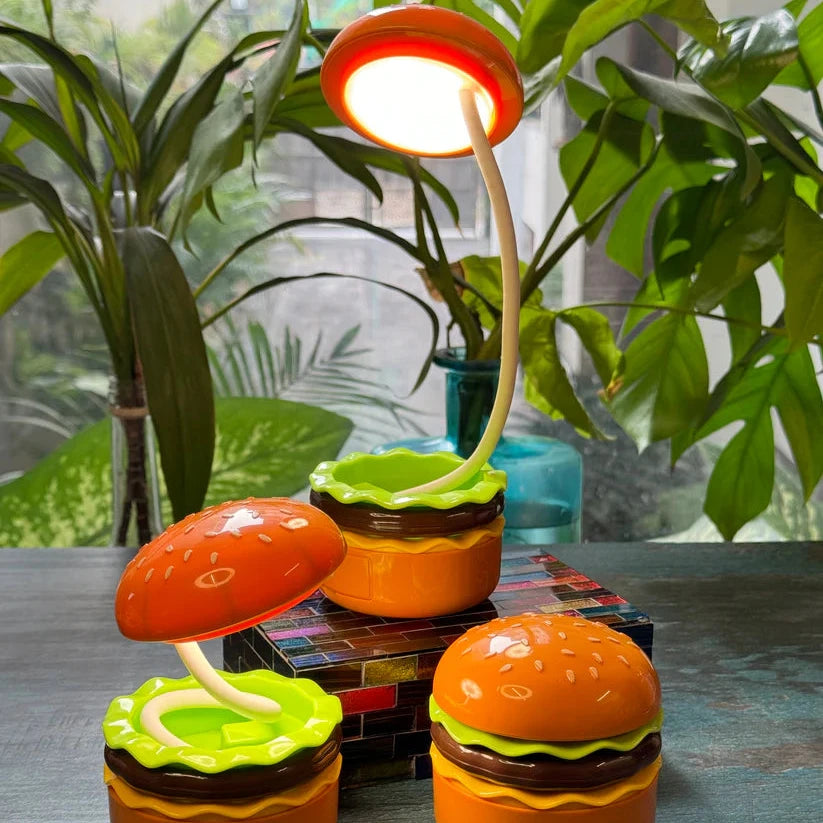 Borgir: Quirky Decor Burger Shaped Folding LED Table Lamp USB-C Rechargeable Cute Design Night Light