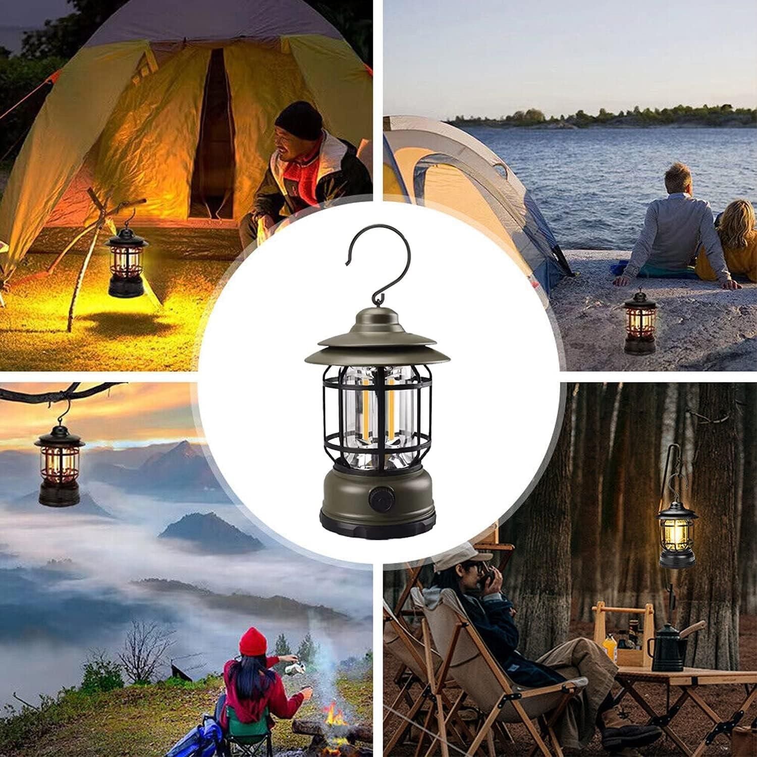 Lantern: Portable Retro Camping Lamp with Knob Adjustable LED, Type-C