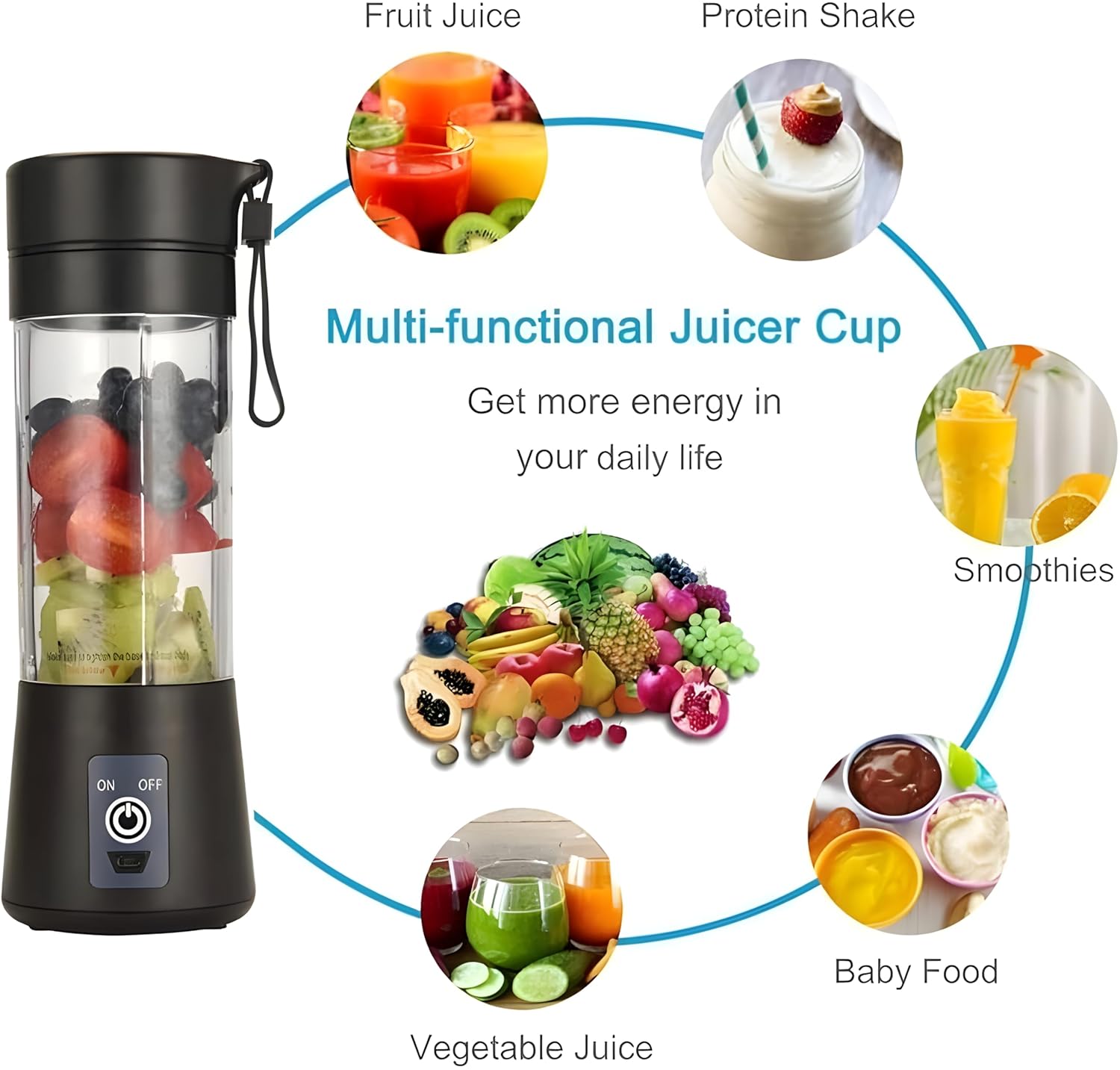 BlendGo: Portable Smoothie Blender & Juicer USB Rechargeable with 6-Blade Design, Chunk Filter & Easy-Cleaning