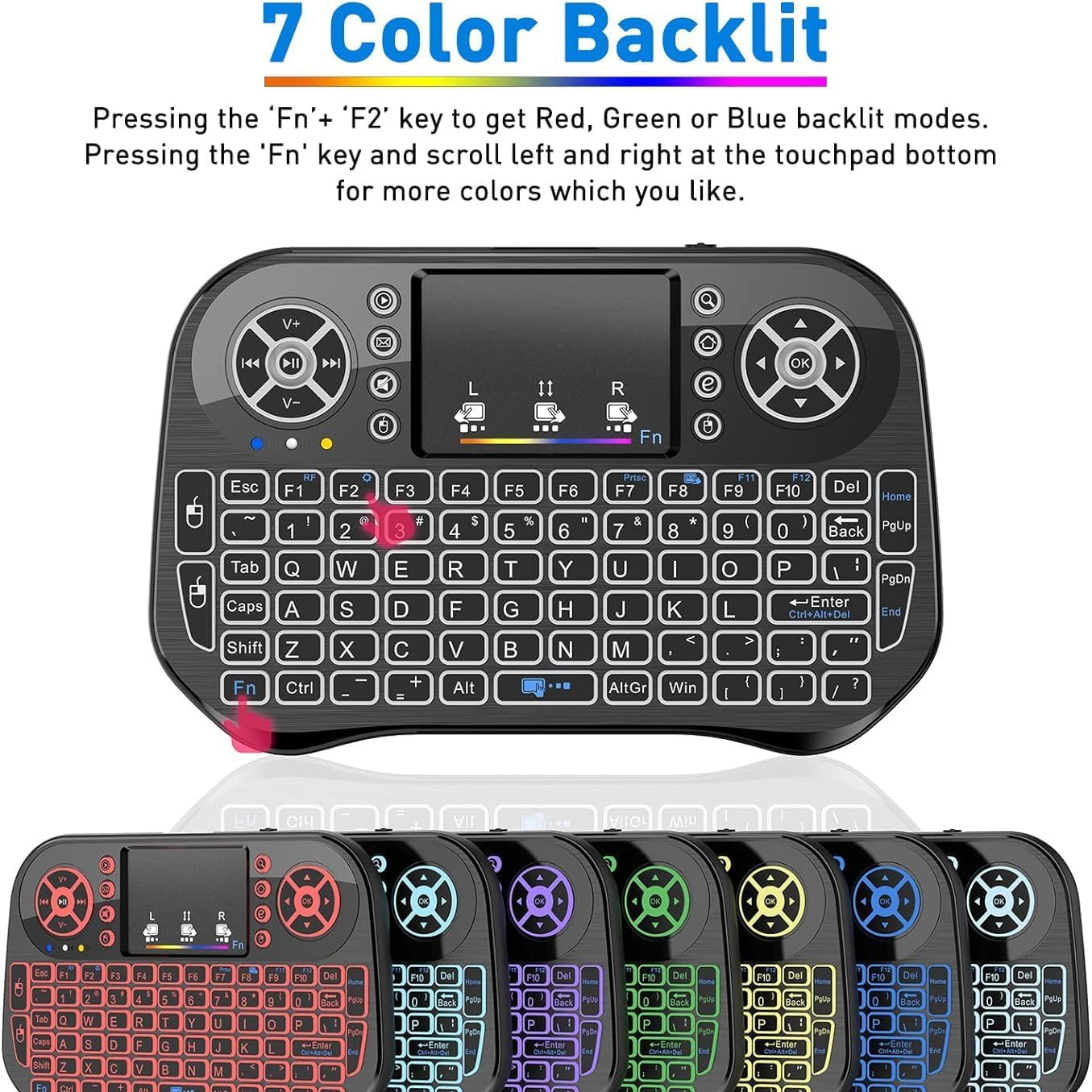 Keyboo: Mini Wireless Keyboard & Mouse with Bluetooth & USB Dongle, Rechargeable Backlit Remote for Smart TV, Android TV Box, PC & Mobile