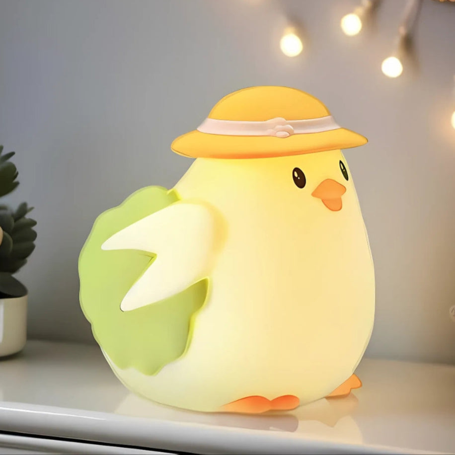 Chicklet: Cute Silicone Chicken & Lettuce RGB LED Night Lamp – Soft & Squishy Touch Light for Kids’ Bedroom, Nursery & Gifts