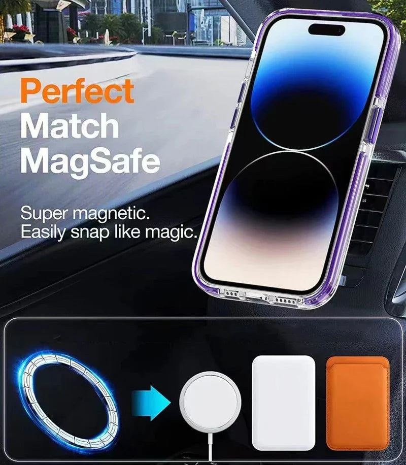 iPhone 14 Yellow Resistant Transparent  Back Cover With MagSafe Charging