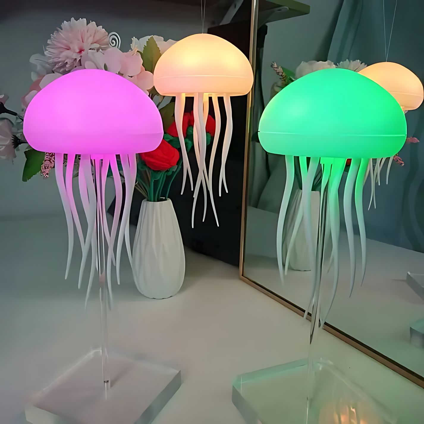 Jelly: TikTok Viral RGB Jellyfish Lamp with Voice Control & USB-C Rechargeable (Hanging + Base)