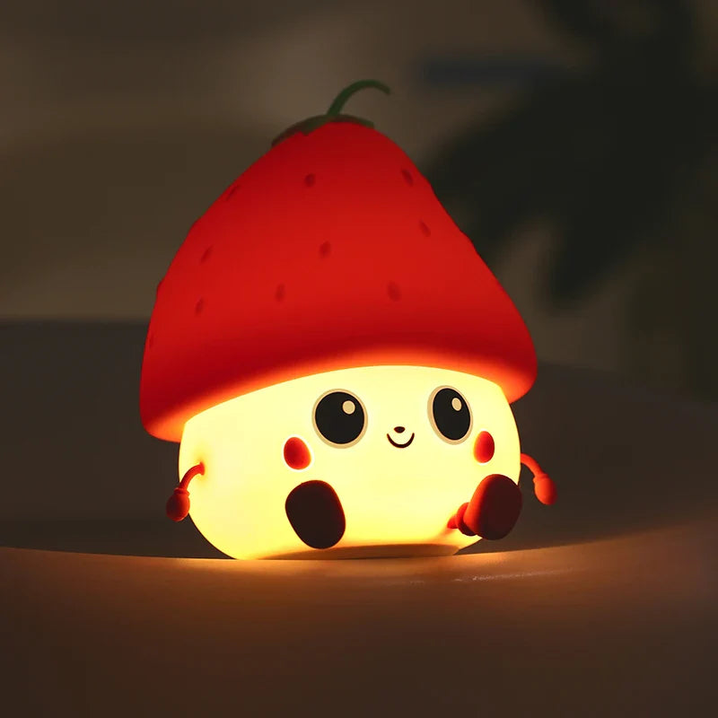 BerryBrite: Cute & Quirky Strawberry LED Nightlight with Touch Sensor, USB-C Charging & Adjustable Brightness Squishy Lamp