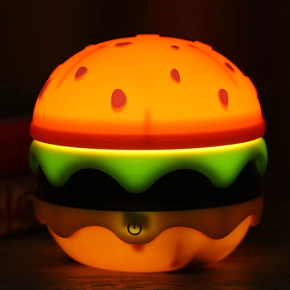 Borgir: Quirky Decor Burger Shaped Folding LED Table Lamp USB-C Rechargeable Cute Design Night Light