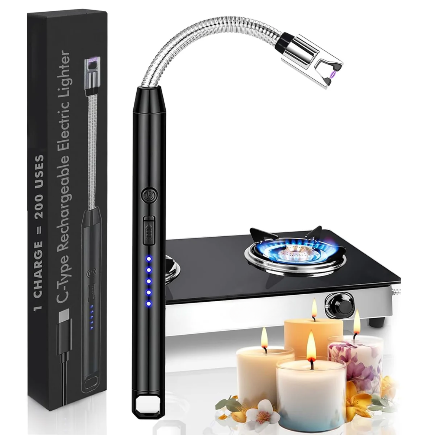 Flarex: USB-C Rechargeable Electric Arc Lighter, Windproof, Flameless & Flexible Neck Lighter for Candles, BBQ, Gas Stove & Outdoor Use