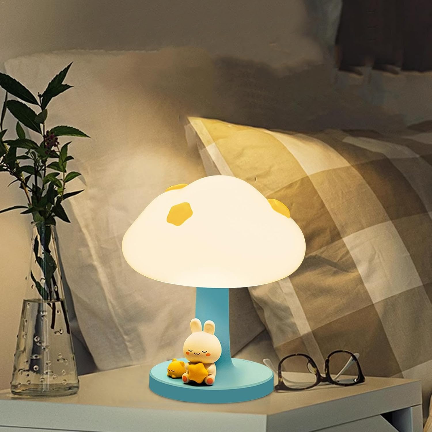 FluffBun: CloudBun: Bunny-Shaped Cloud Night Lamp with Tap Control – Soft Silicone Glow Light for Kids’ Bedrooms & Baby Nursery (3-Level Dimming, Rechargeable)