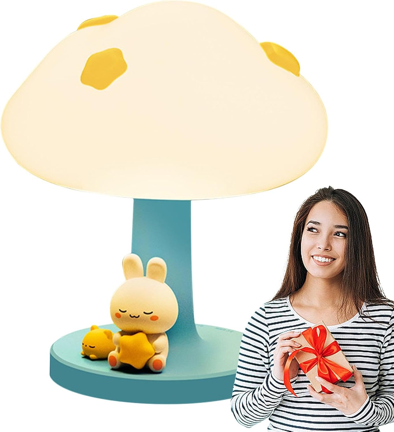 FluffBun: CloudBun: Bunny-Shaped Cloud Night Lamp with Tap Control – Soft Silicone Glow Light for Kids’ Bedrooms & Baby Nursery (3-Level Dimming, Rechargeable)