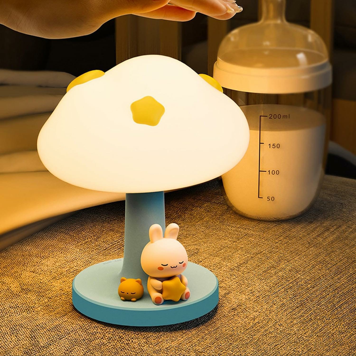 FluffBun: CloudBun: Bunny-Shaped Cloud Night Lamp with Tap Control – Soft Silicone Glow Light for Kids’ Bedrooms & Baby Nursery (3-Level Dimming, Rechargeable)
