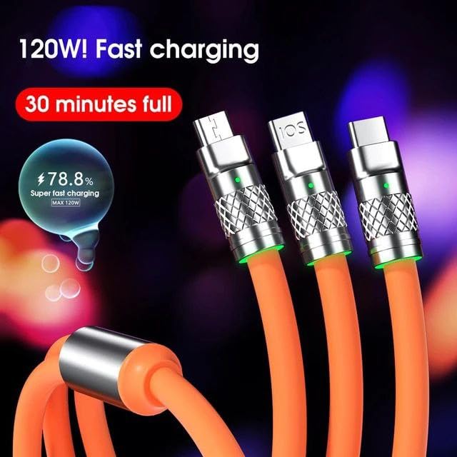 Flex: 3-In-1 Liquid Silicon Tangle-Free Fast Charge Cable (120W)