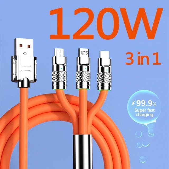 Flex: 3-In-1 Liquid Silicon Tangle-Free Fast Charge Cable (120W)