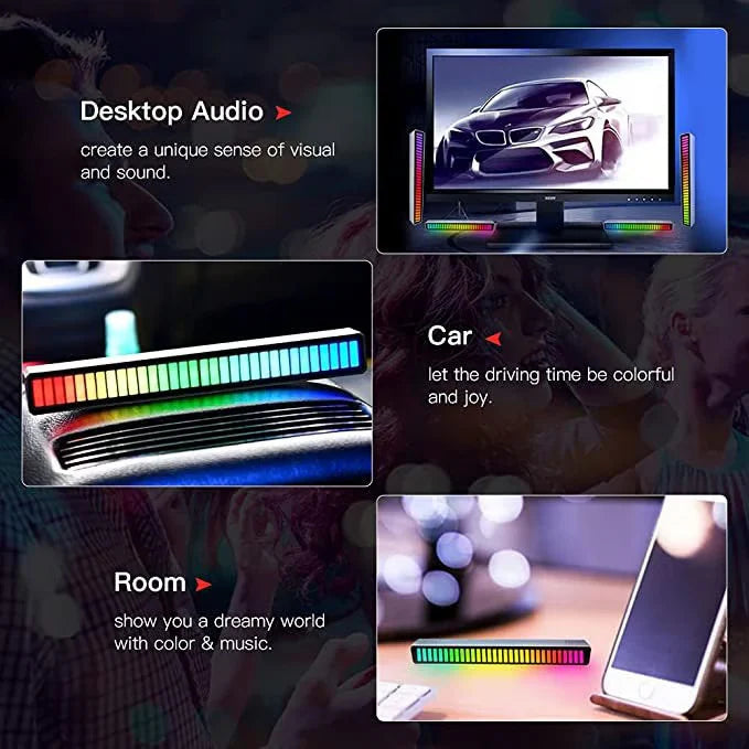 VibEQ: Sound Reactive RGB Light Bar, USB-C Rechargeable with In-built Mic & 32 Patterns, LED Strip for Car, Desk, Studio & Gaming Room