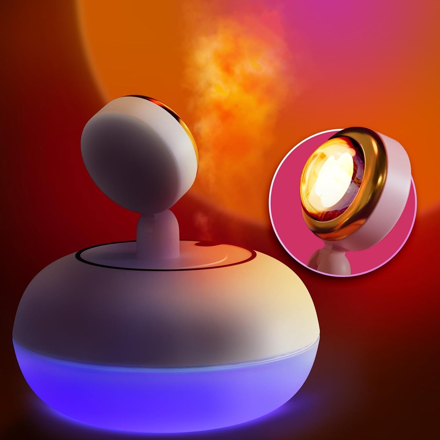 AuraMist: 2-in-1 Sunset Lamp & Cool Mist Humidifier USB Powered with Adjustable Mist Levels & 360° Rotatable Head