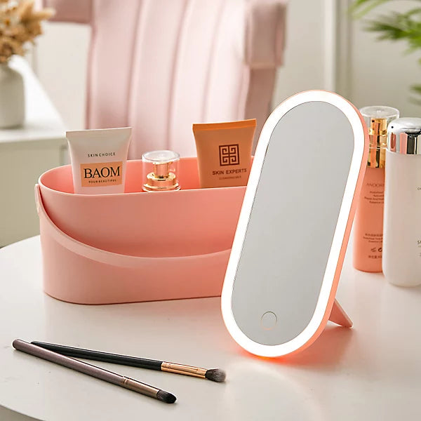 GlowPort: Cosmetic Organiser Box Makeup Storage Case with Detachable LED Mirror & Handle, Portable Vanity Case (USB-C Charging)