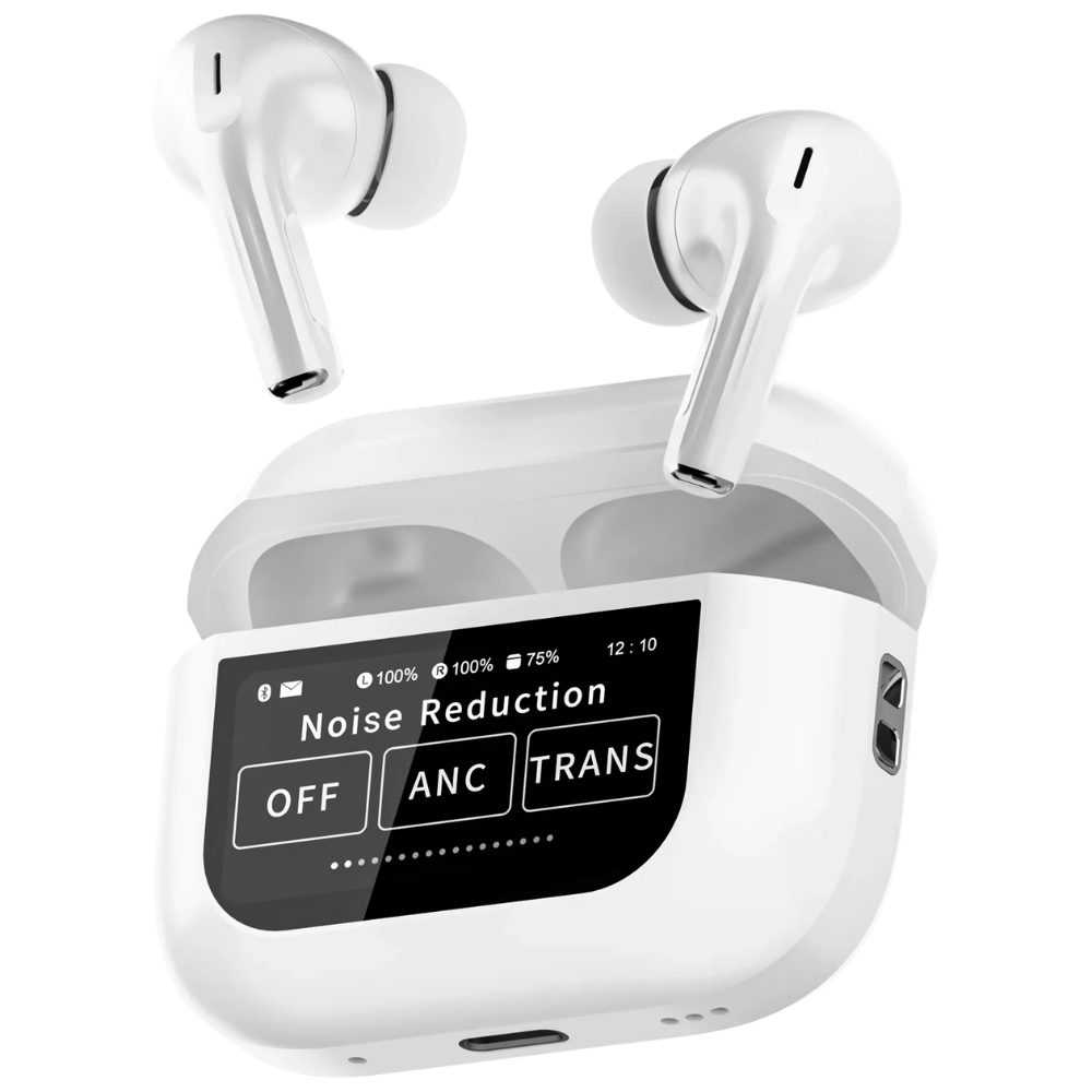 ScreenPods: Screen TWS Bluetooth Earbuds with 32 db ANC + ENC and On Case Display