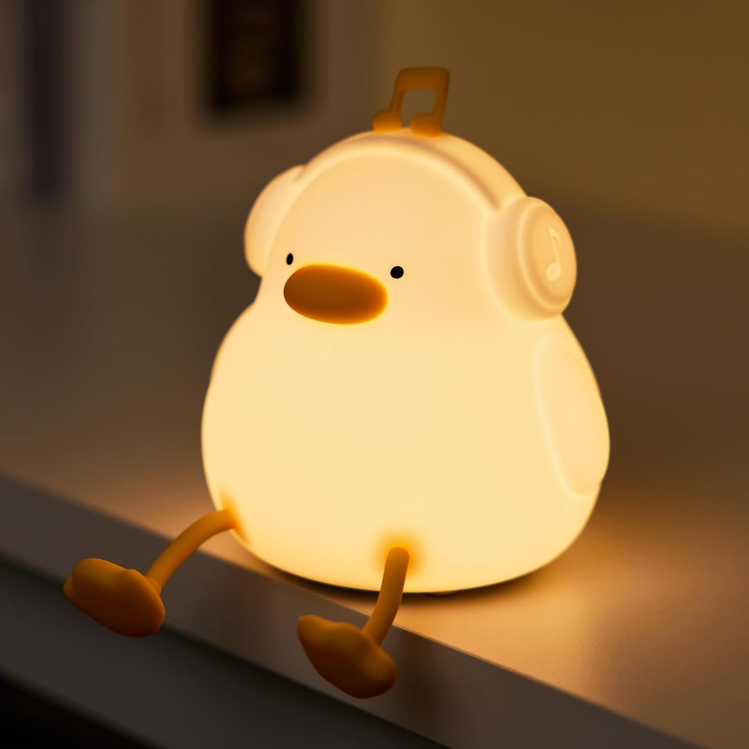 DJDuck: Adorable Silicone Duck with Headphones LED Lamp – Dimmable, Rechargeable Kawaii Room Decor